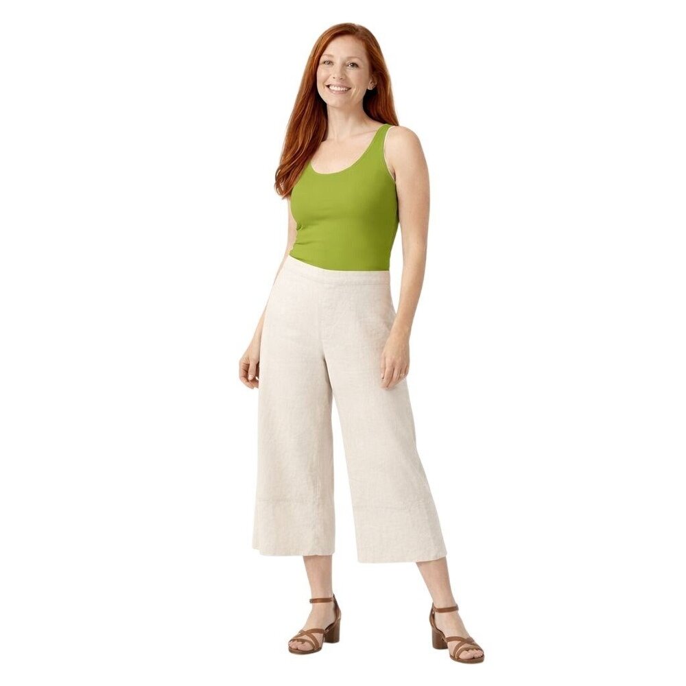 Banana Republic Wide Leg S Cropped Linen Blend Pants Soft Neutral Comfortable - Picture 9 of 16